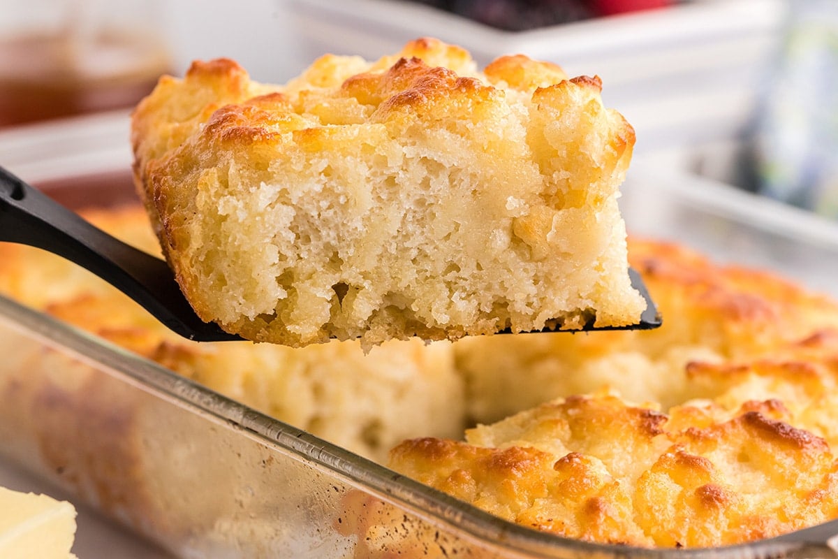 close up side view of a butter swim biscuit