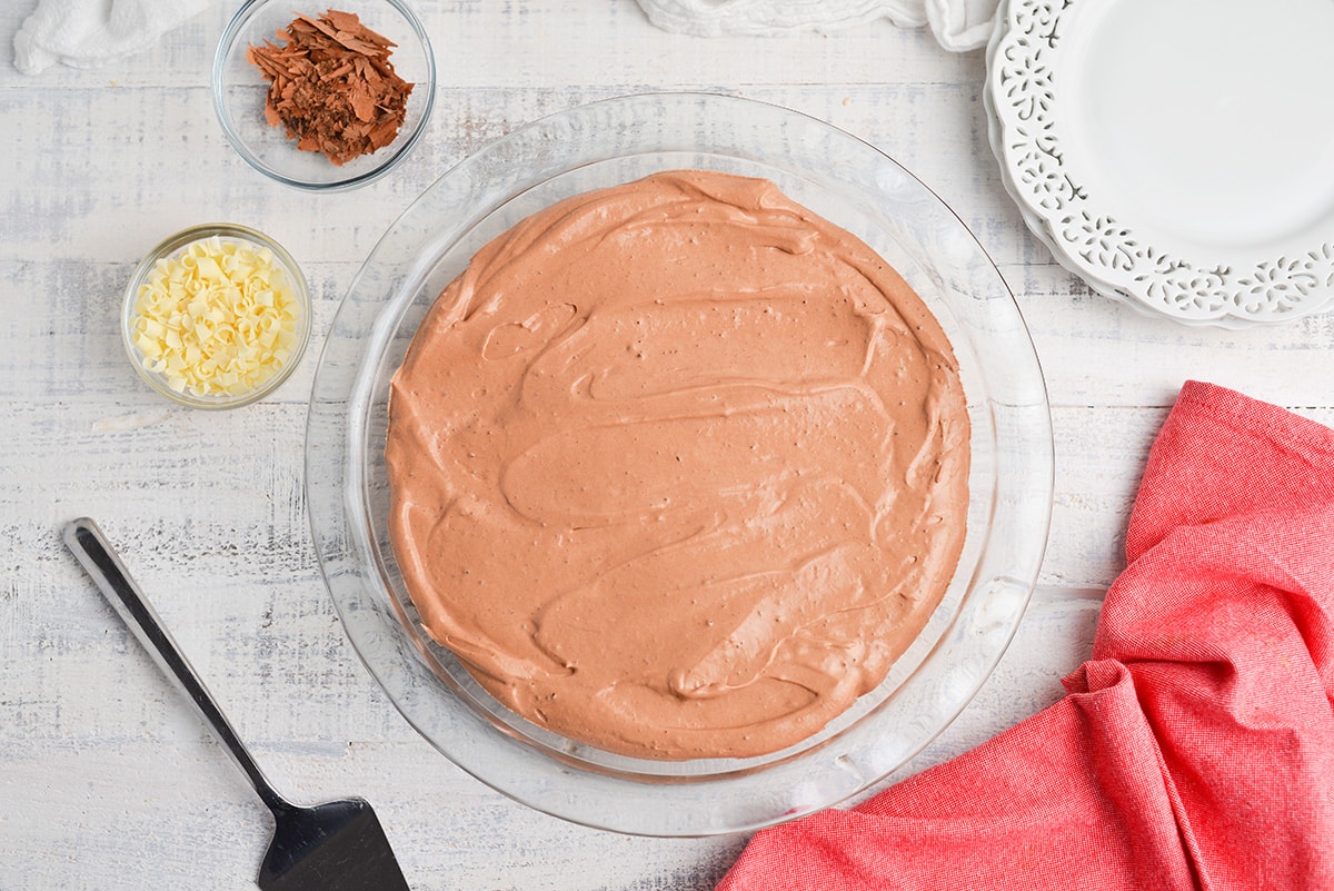 chocolate cream layer of a cream pie