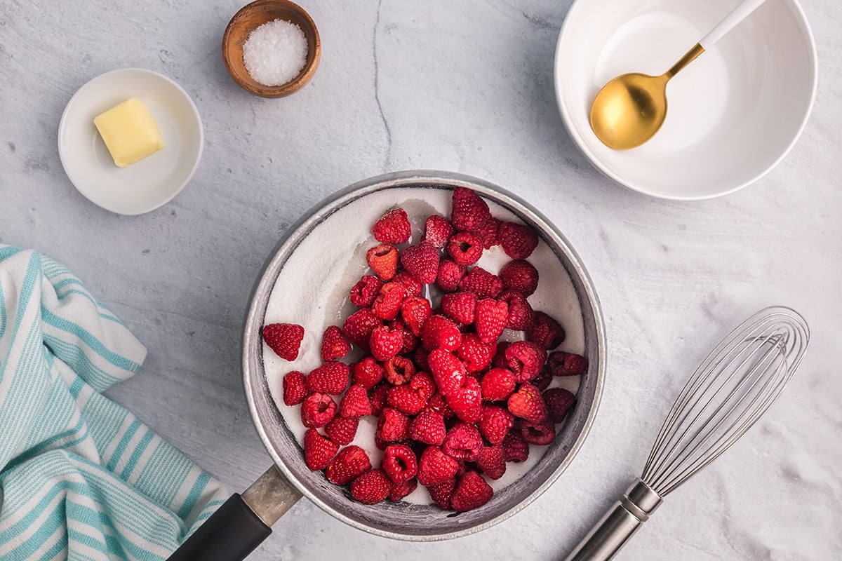 raspberries, cornstarch and sugar in a pan