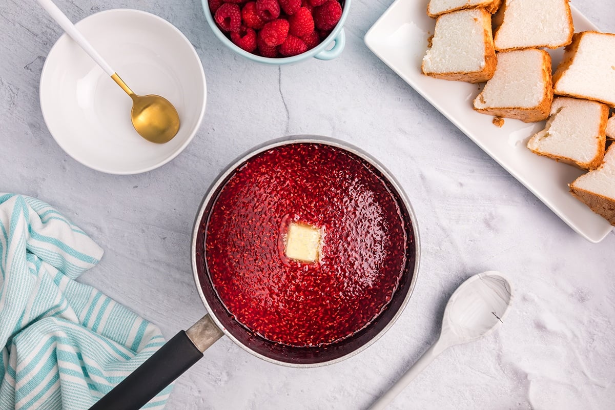 raspberry sauce cooking in pan