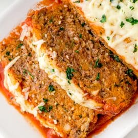 overhead shot of sliced italian meatloaf