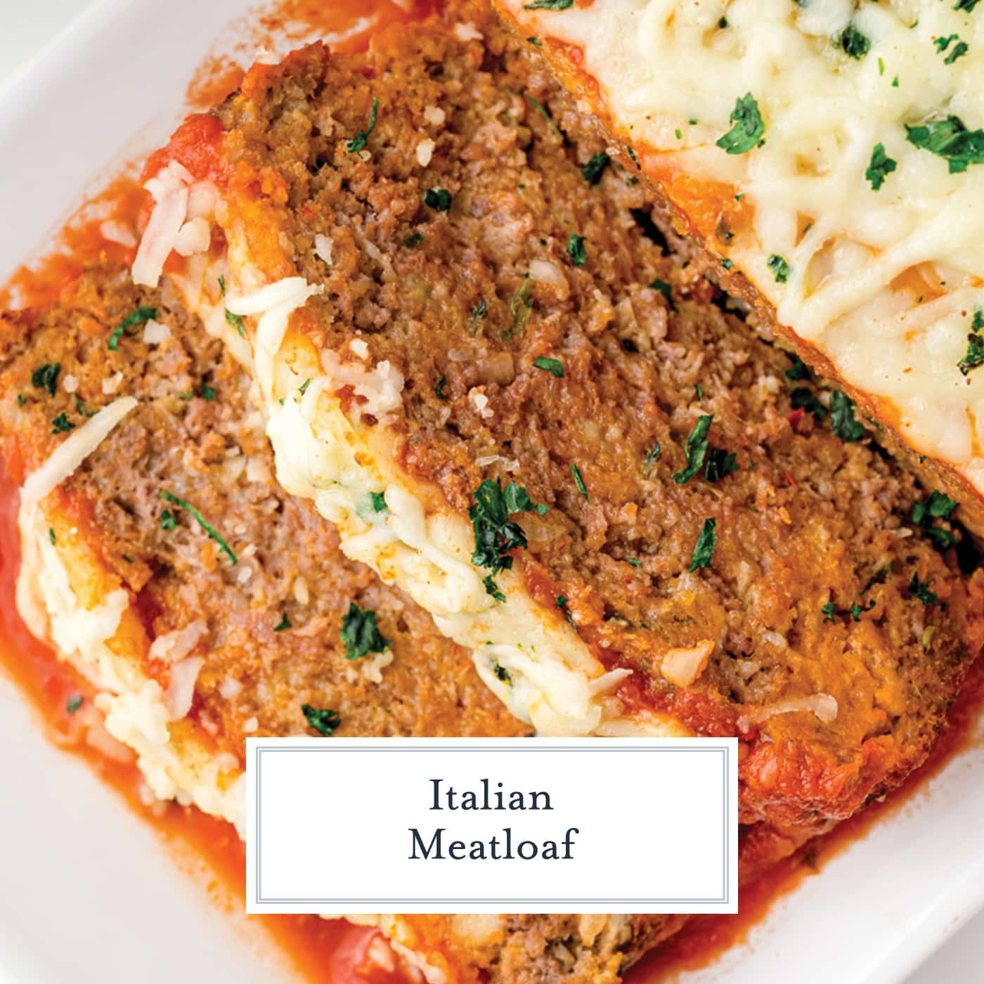 sliced italian meatloaf with text overlay for facebook