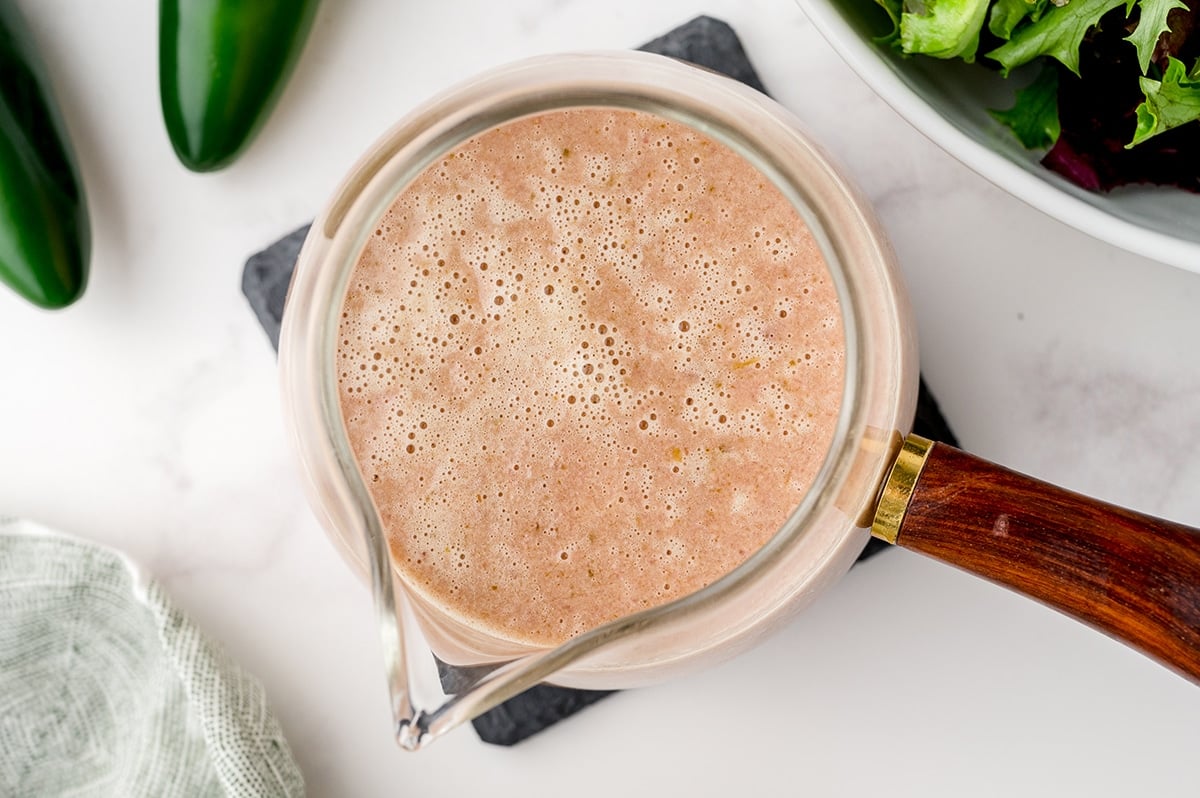 overhead shot of jalapeno onion dressing