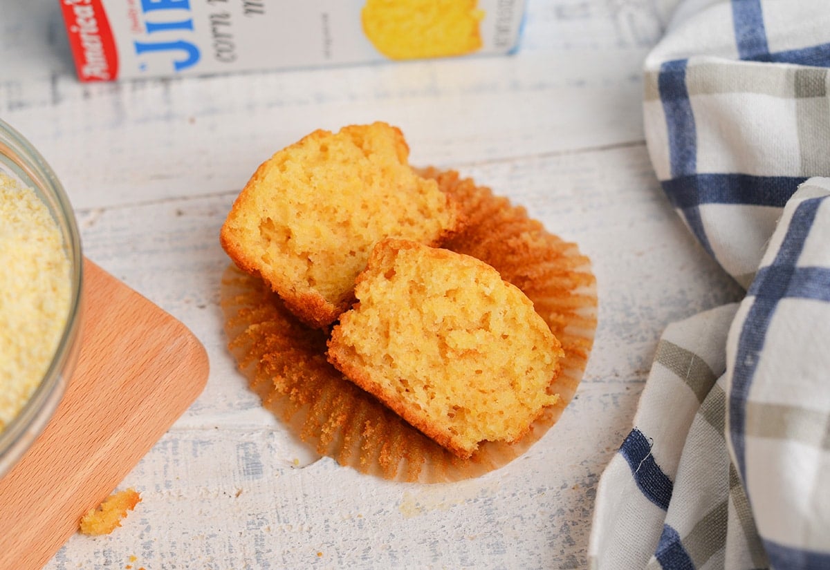 cornbread muffin split in half