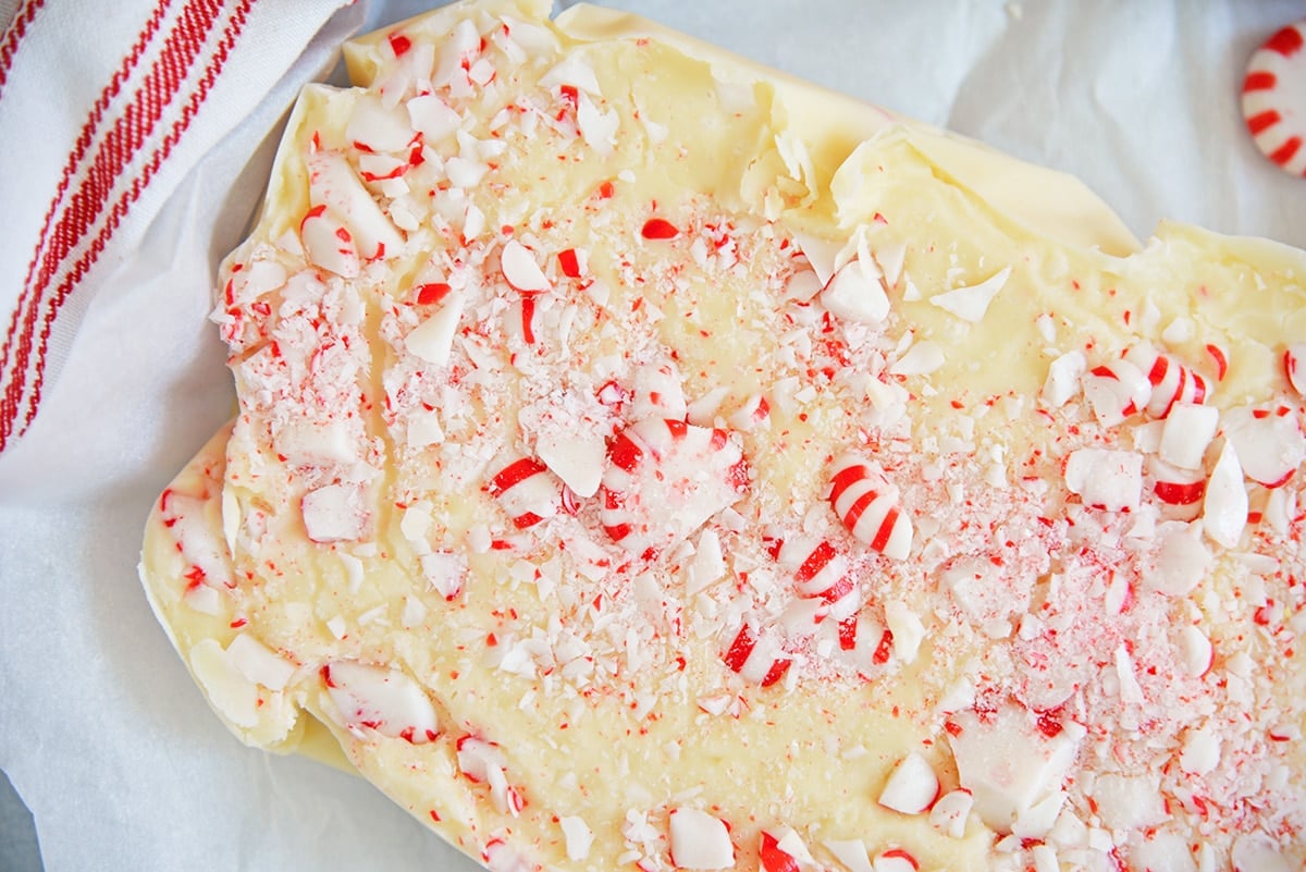 overhead slab of white chocolate fudge