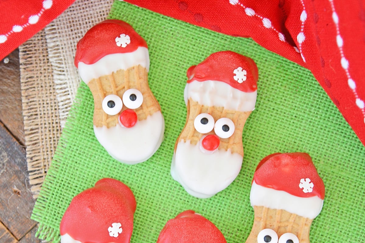 close up of santa cookies