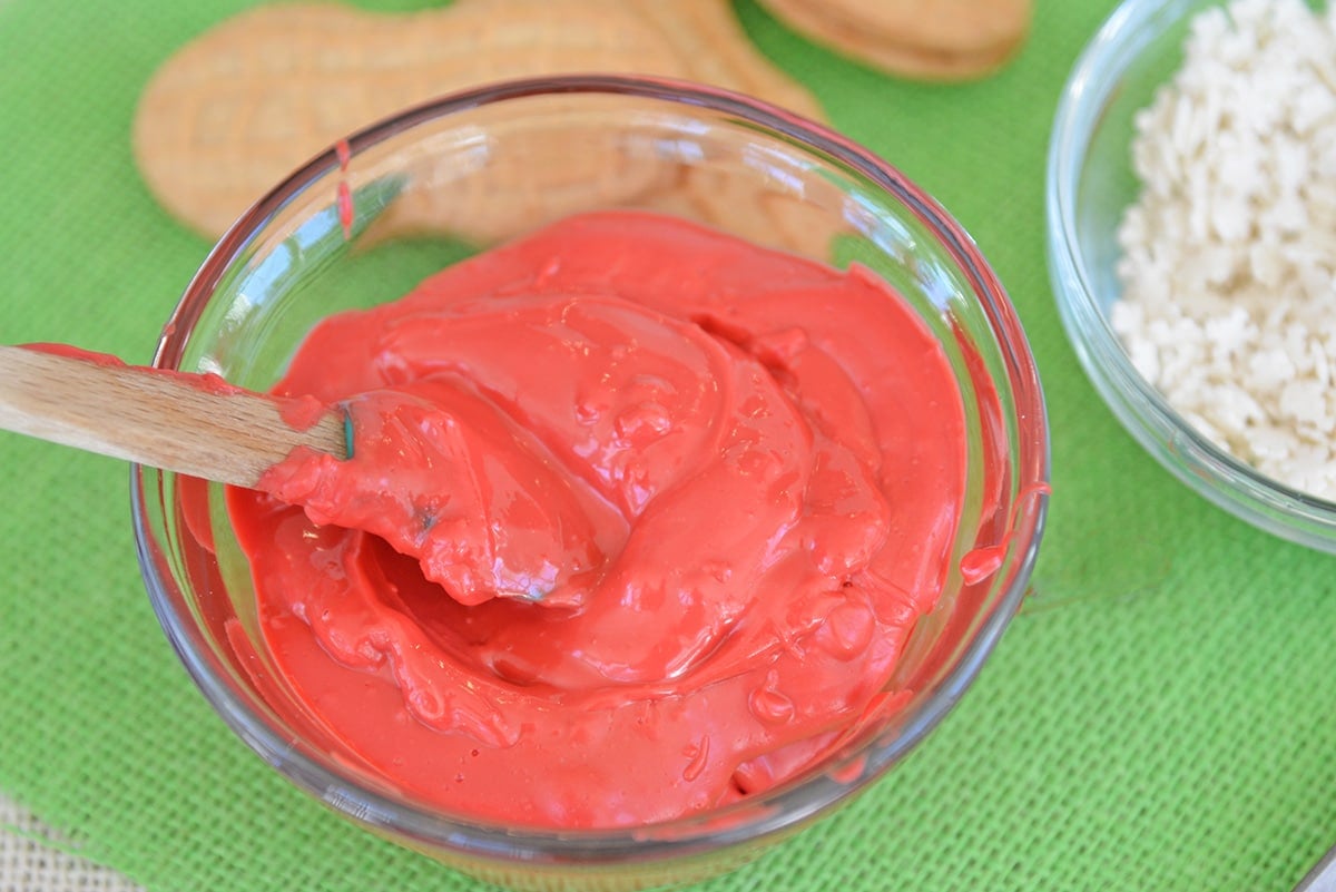 melted red chocolate in a small bowl