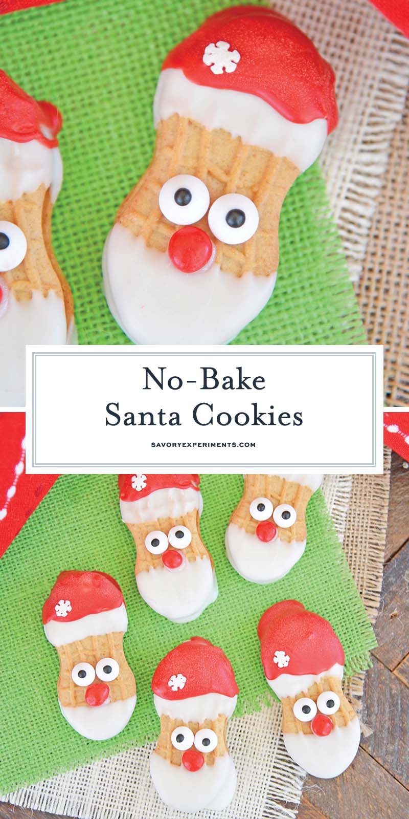 collage of no bake santa cookies