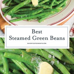 collage of steamed green bean recipe for pinterest