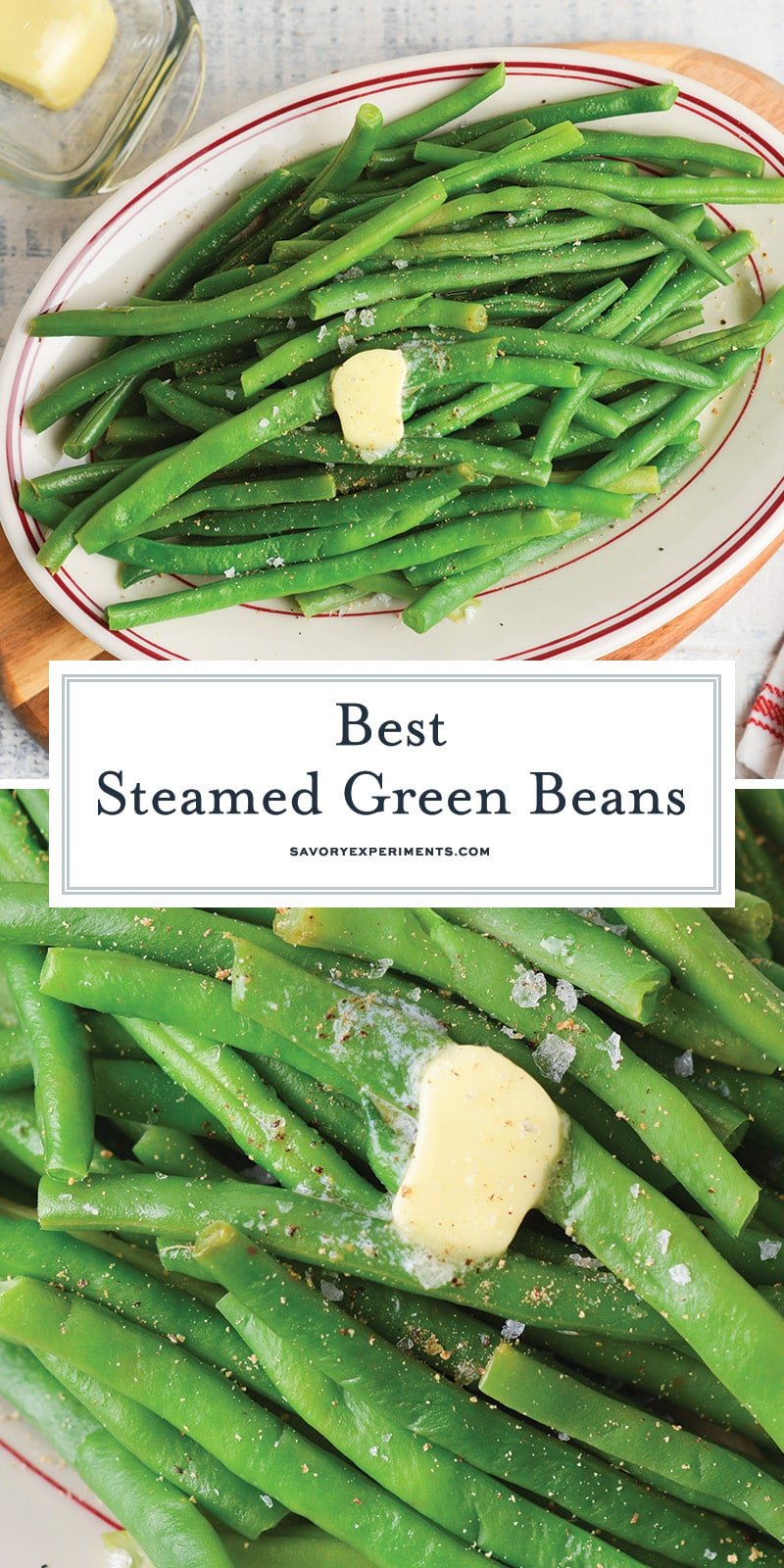 collage of steamed green bean recipe for pinterest