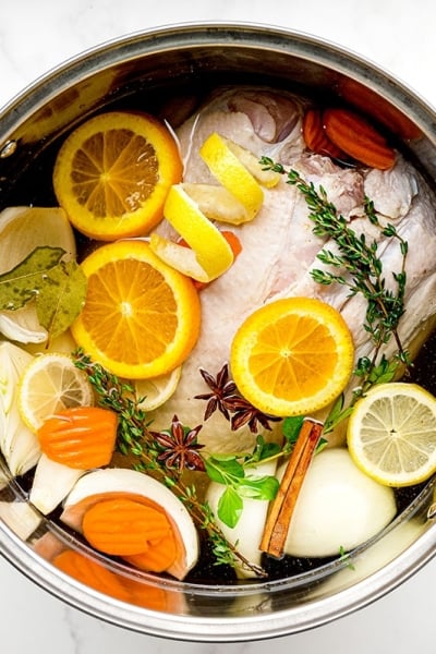 turkey in a brine with aromatics