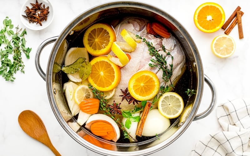 turkey in a brine with aromatics