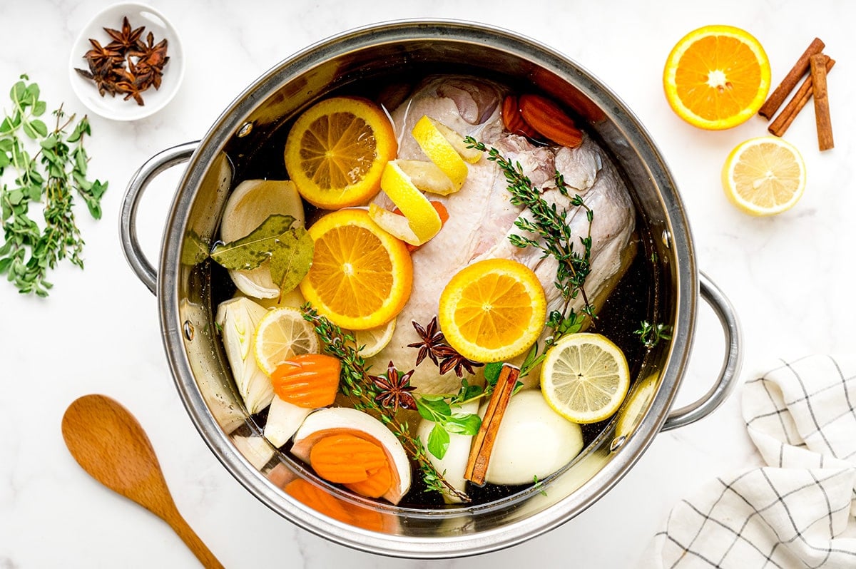 turkey in a brine with aromatics