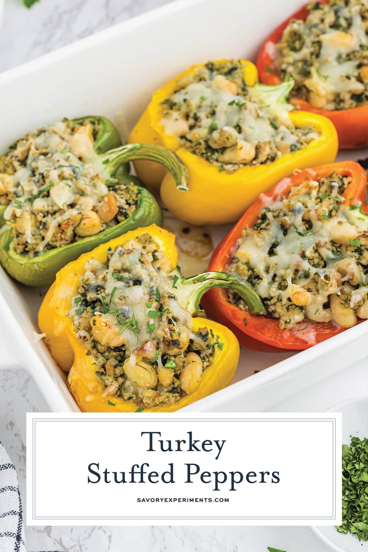 close up of turkey stuffed peppers for pinterest