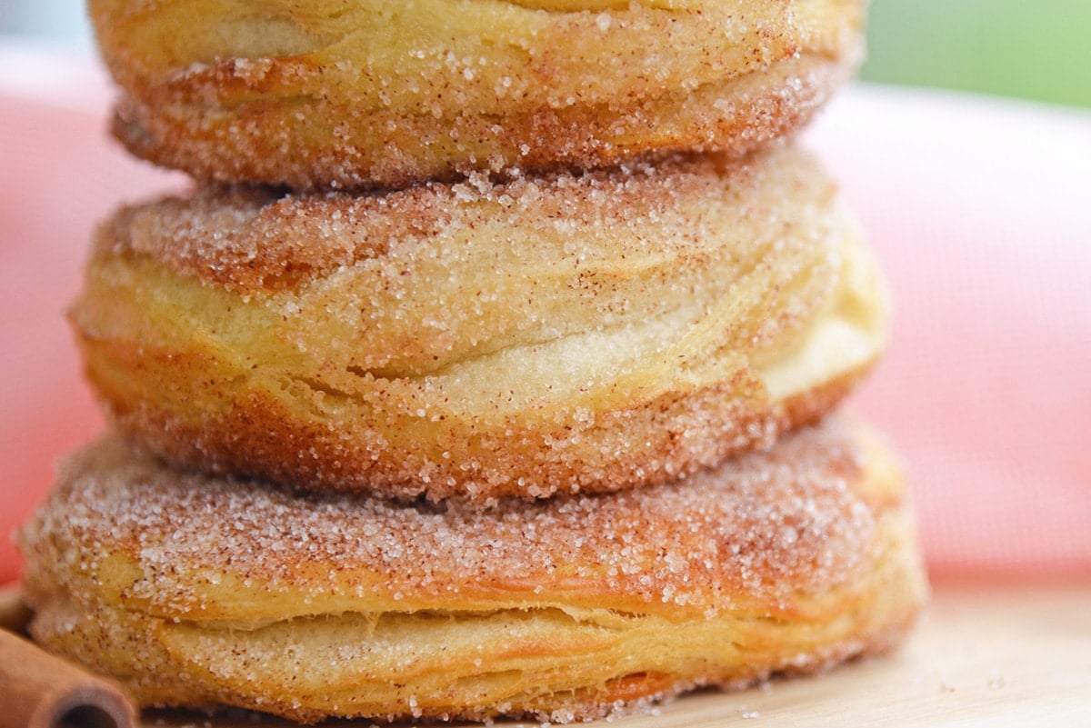 close up of cinnamon sugar on a donut