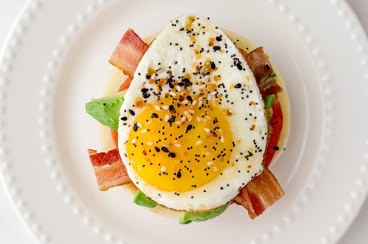 overhead shot of avocado breakfast sandwich