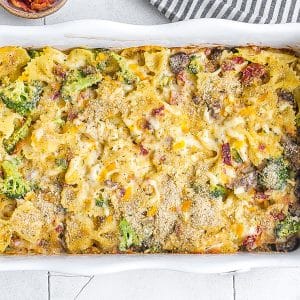 close up of cheesy casserole