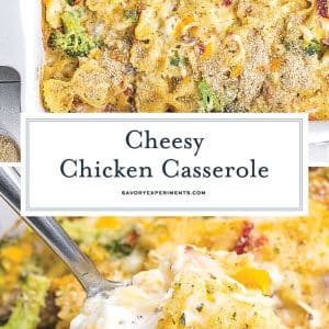 collage of cheesy chicken casserole