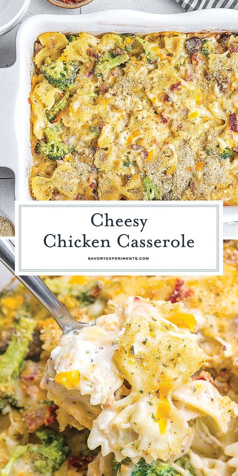 collage of cheesy chicken casserole