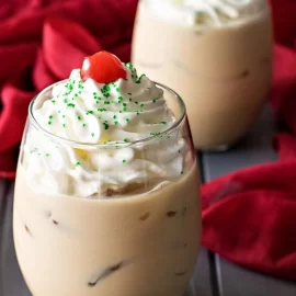 angled shot of chocolate cream pie martinis