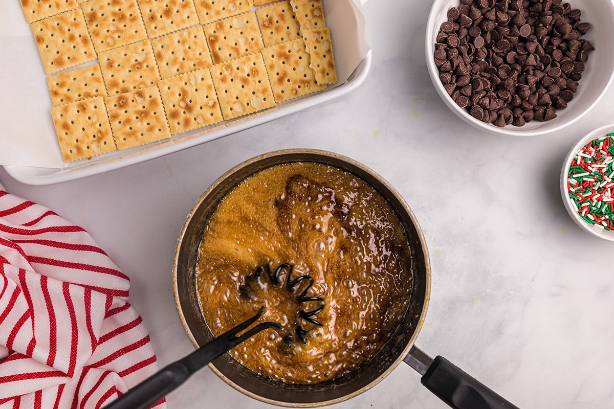 toffee boiling in saucepan