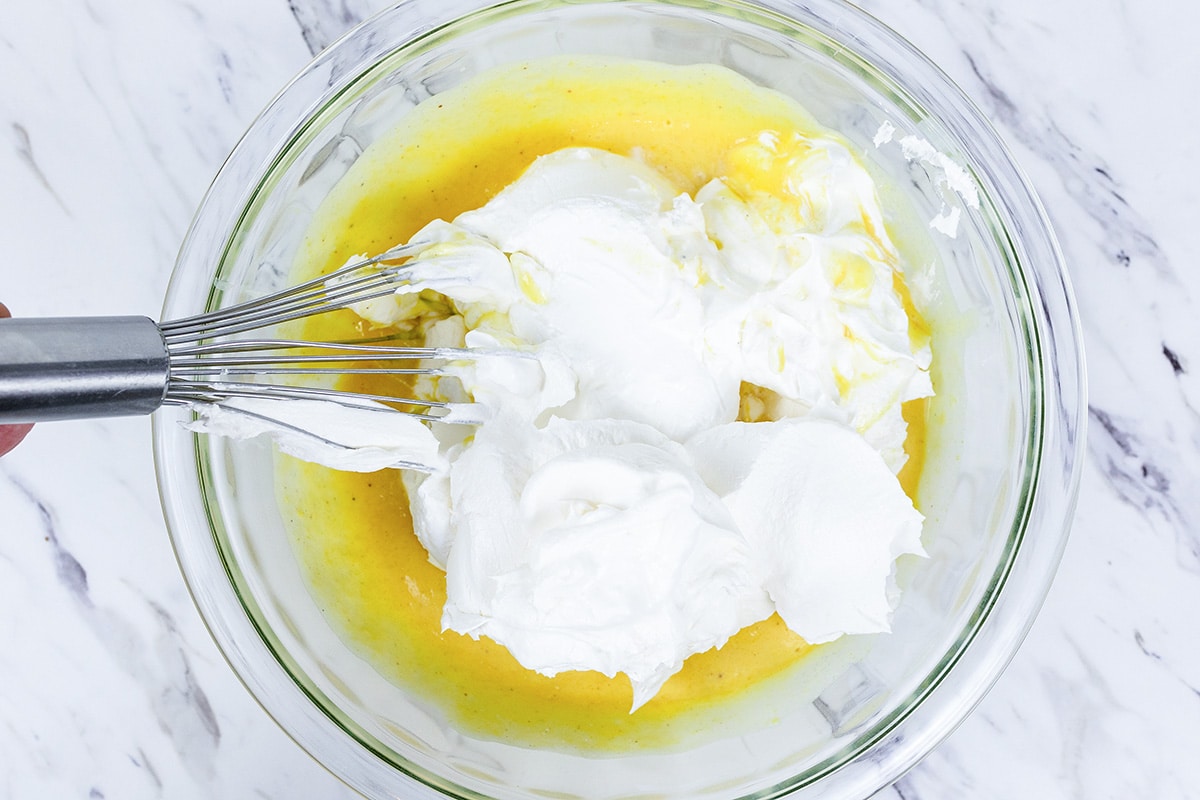 folding eggnog pudding with cool whip