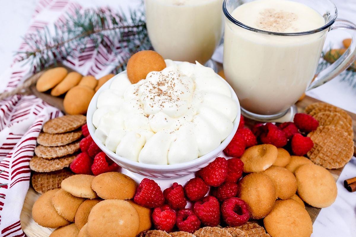 angle view of eggnog dip with dippers