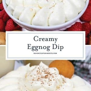collage of eggnog dip with dippers