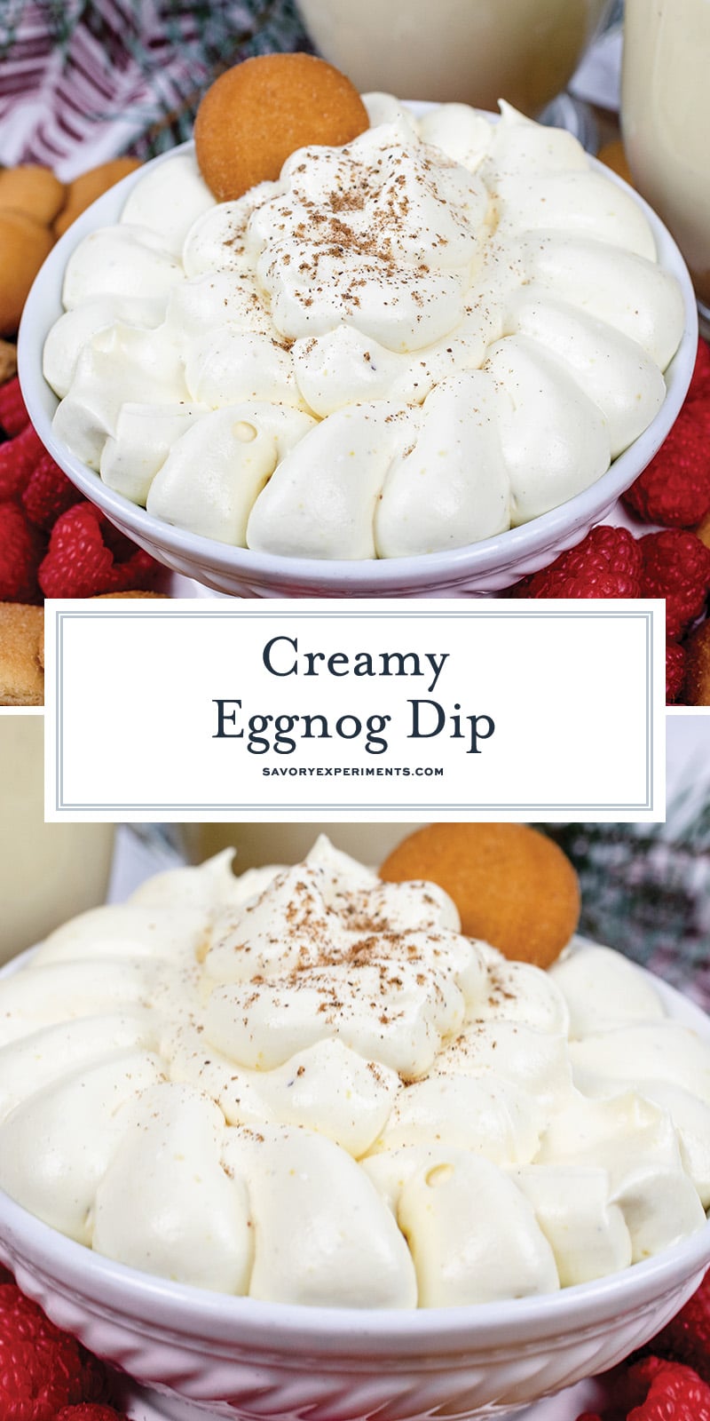 collage of eggnog dip with dippers