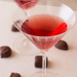 angled shot of ginger pomegranate martinis