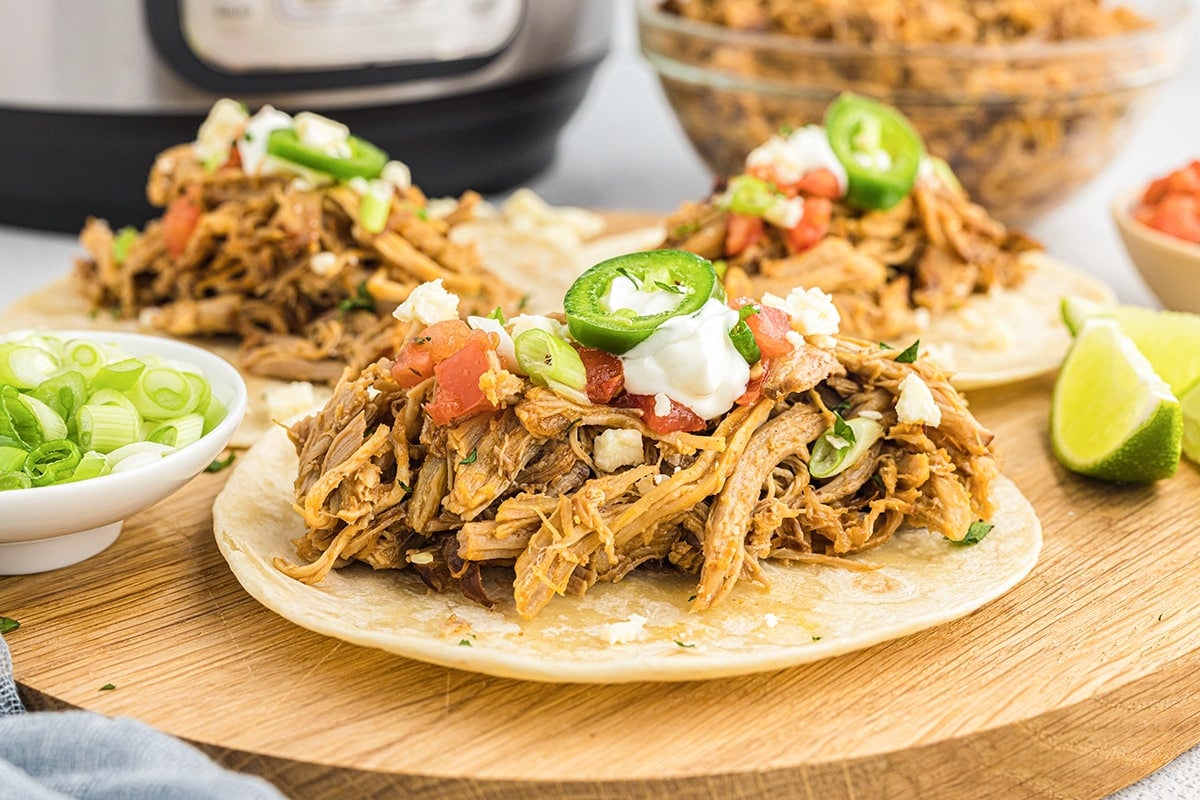 straight on shot of instant pot carnitas taco