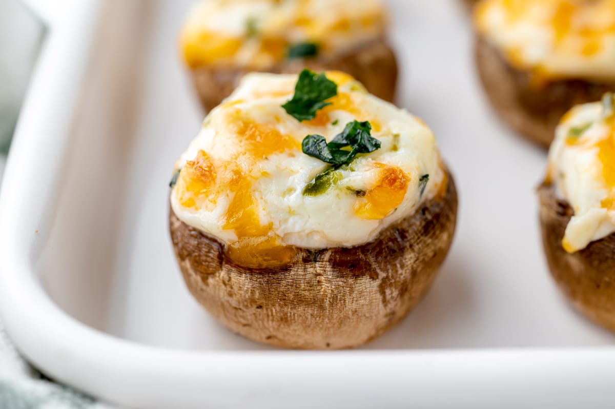 close up of jalapeno stuffed mushroom