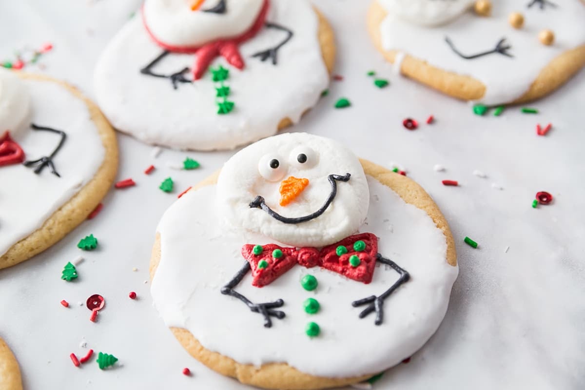 straight on shot of melted snowman cookie