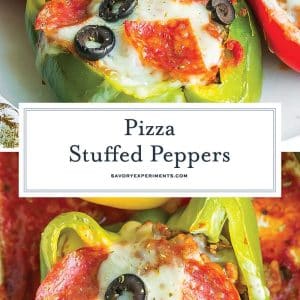 collage of pizza stuffed peppers for pinterest
