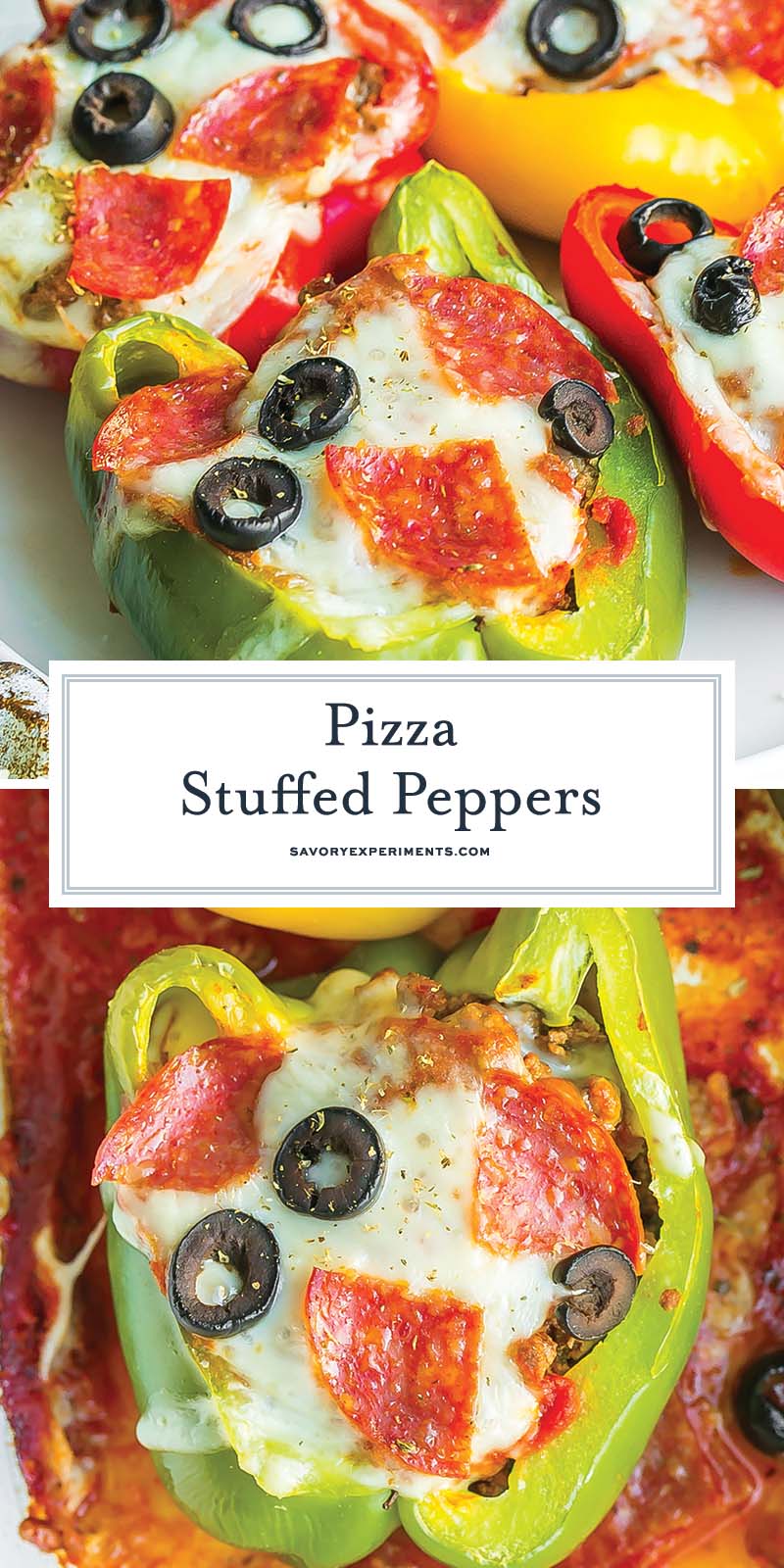 collage of pizza stuffed peppers for pinterest