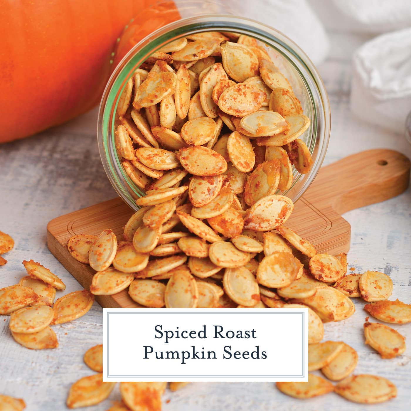 roast pumpkin seeds recipe with text overlay