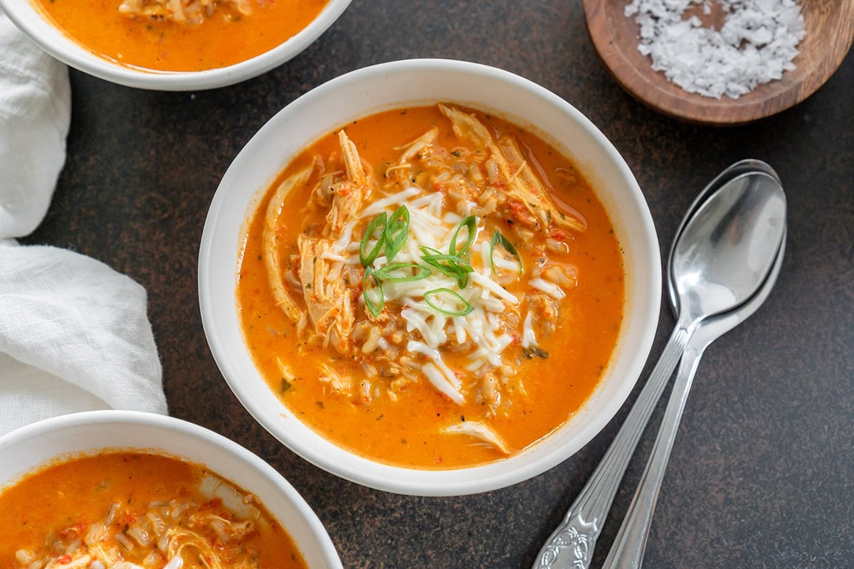 overhead shot of bowl of soup