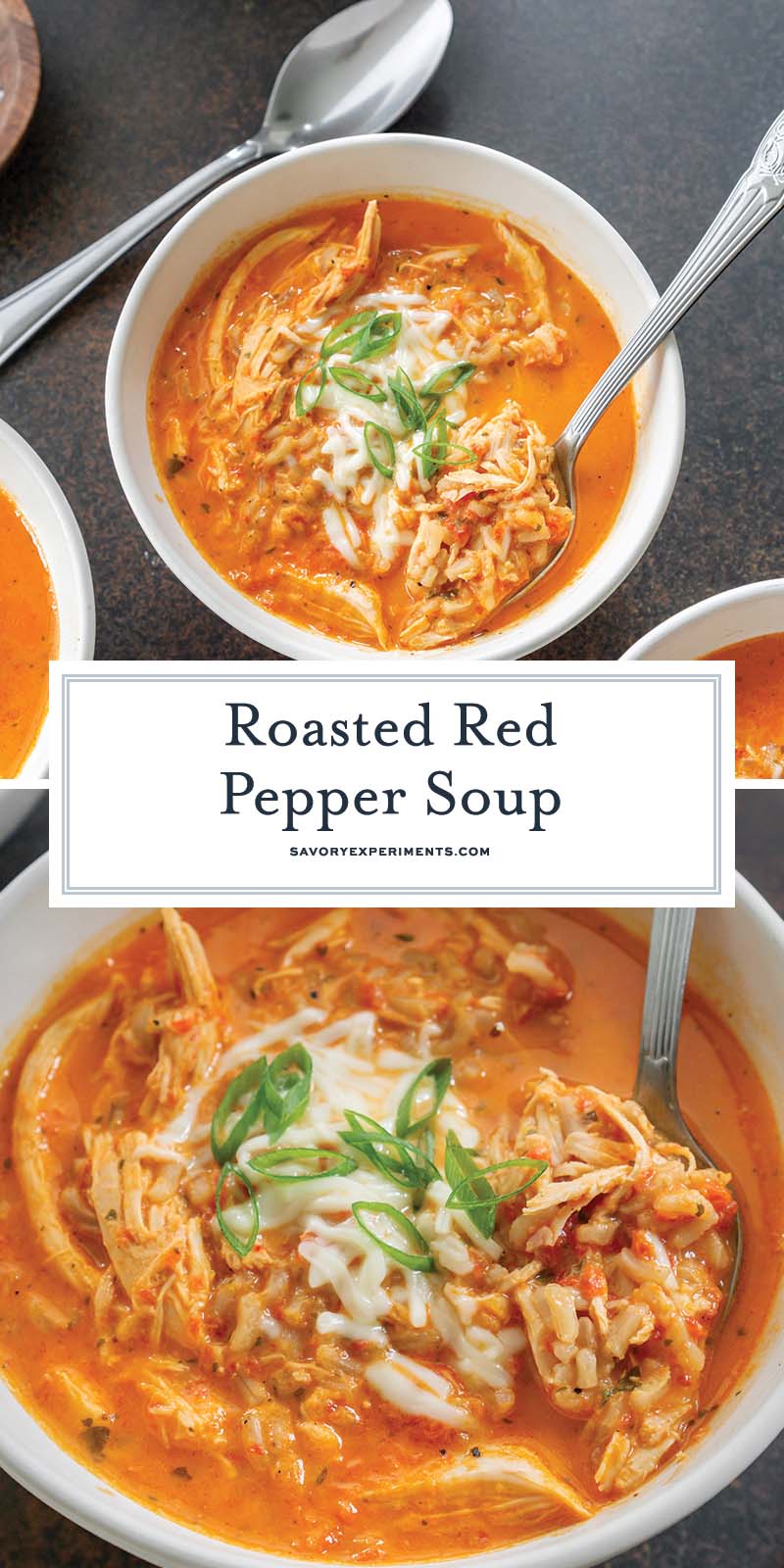 collage of roasted red pepper soup for pinterest