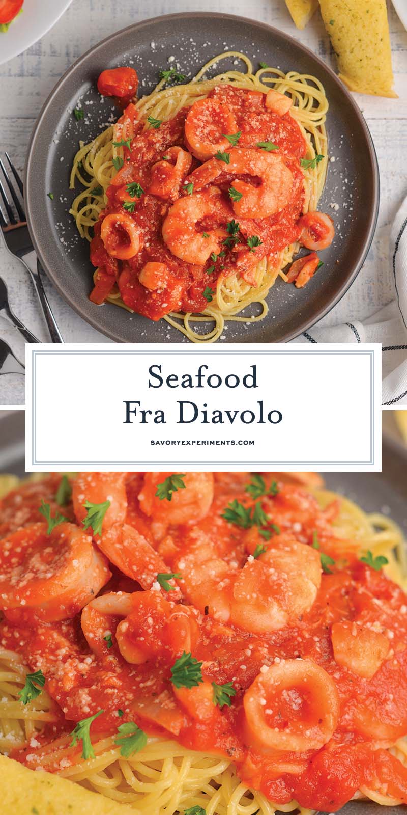 collage of seafood fra diavolo recipe for pinterest