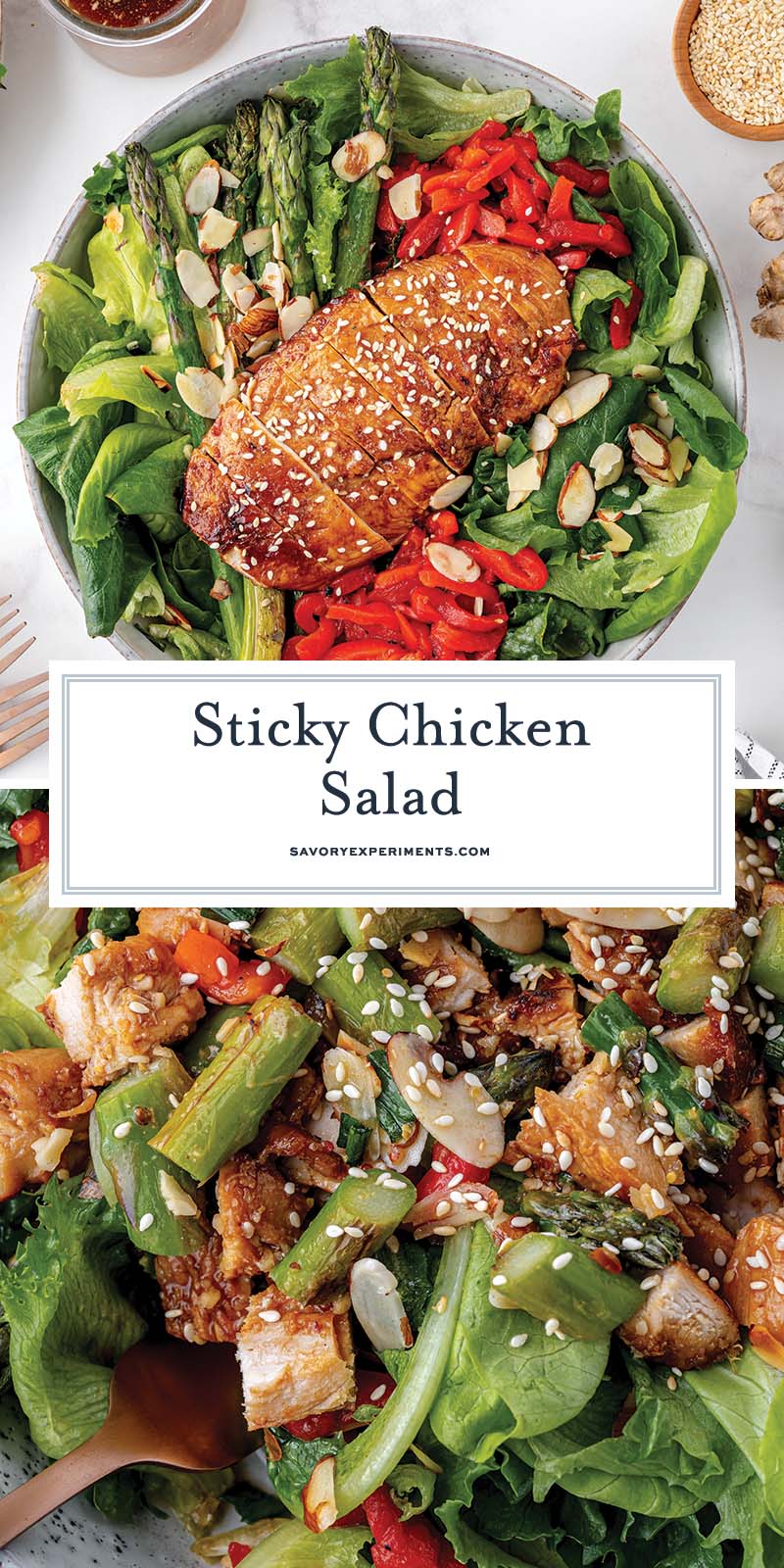 collage of sticky chicken salad for pinterest