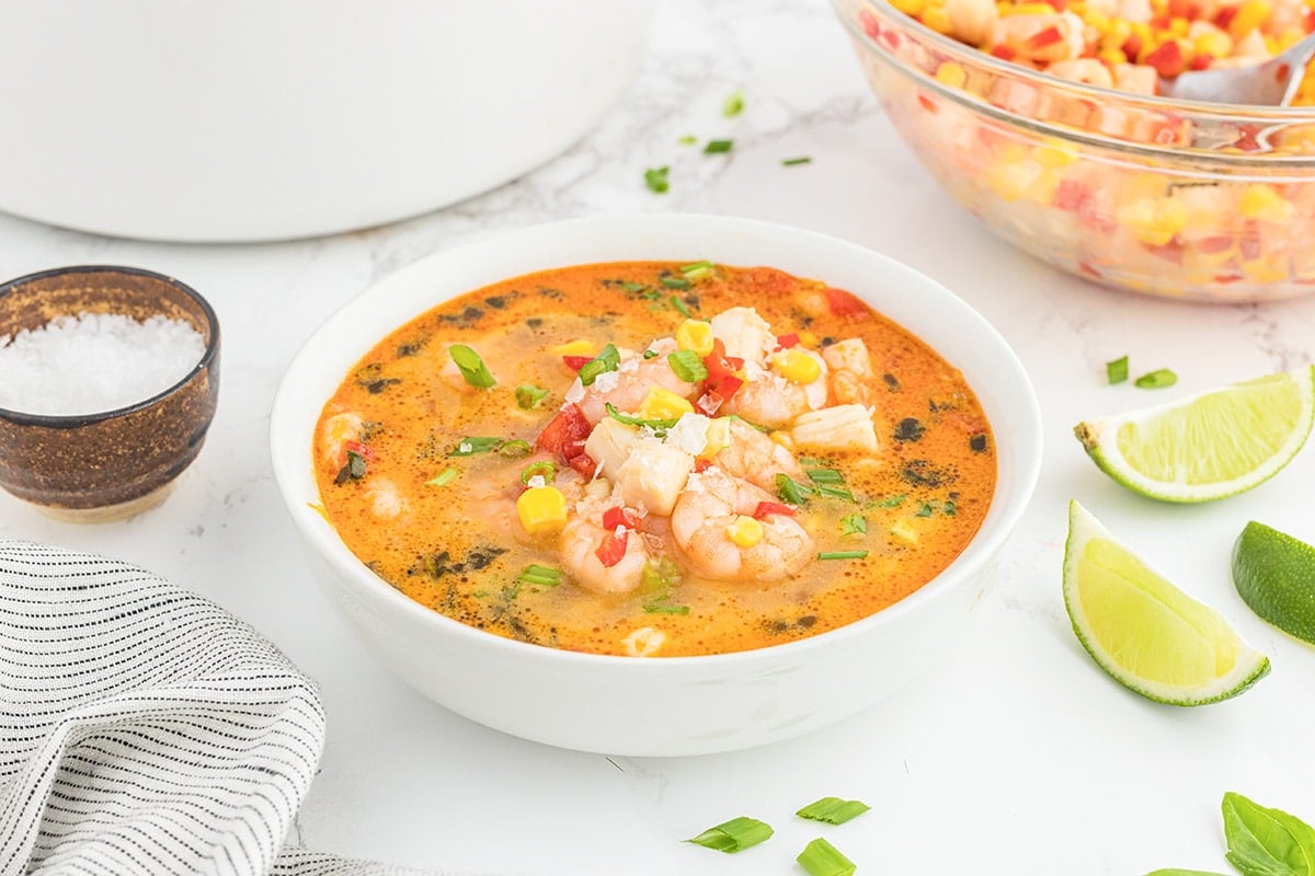 angled shot of soup in a bowl