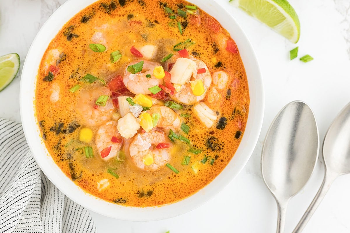 overhead shot of thai coconut soup