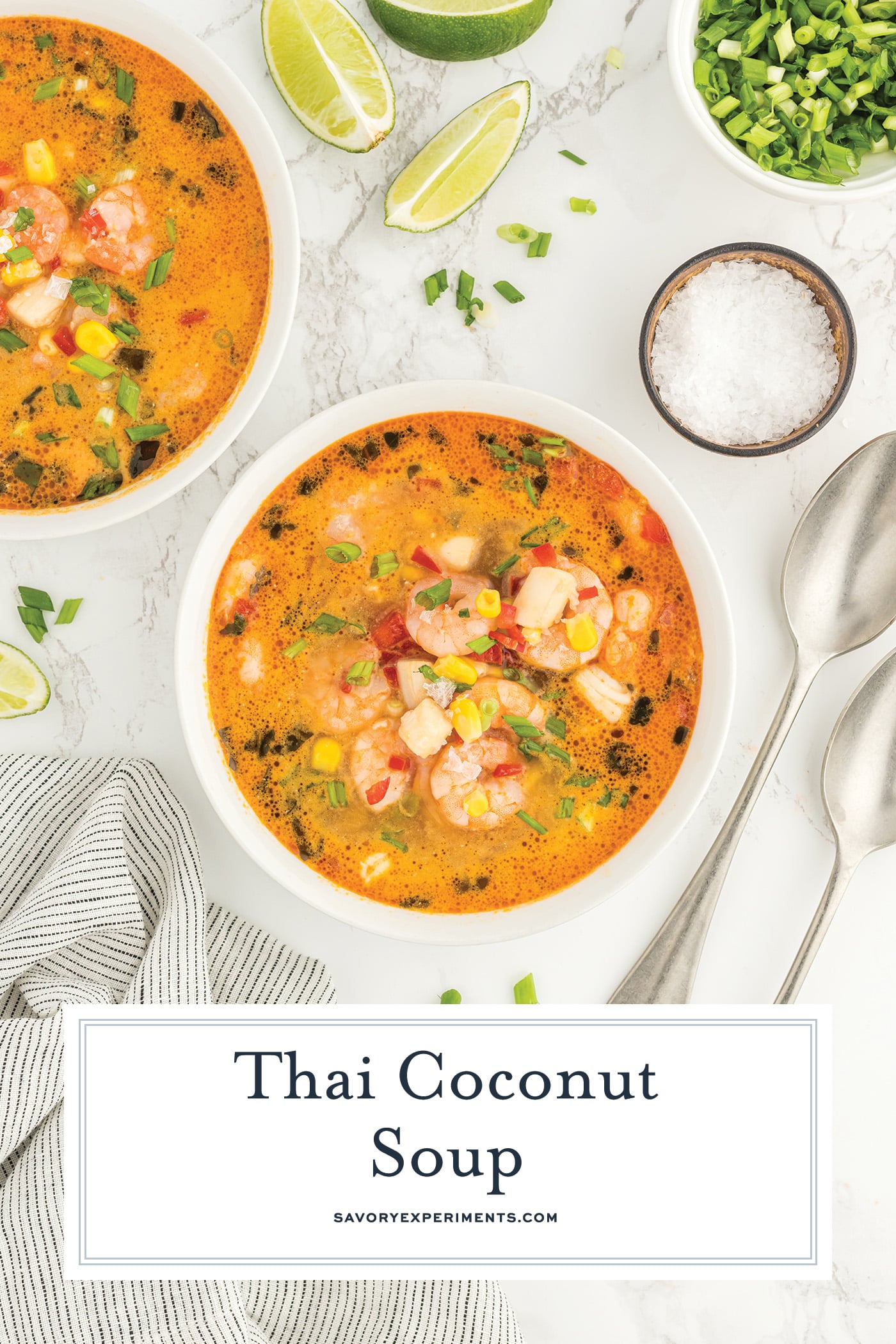 bowl of coconut soup with text overlay for pinterest