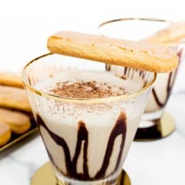 tiramisu martini topped with cookie