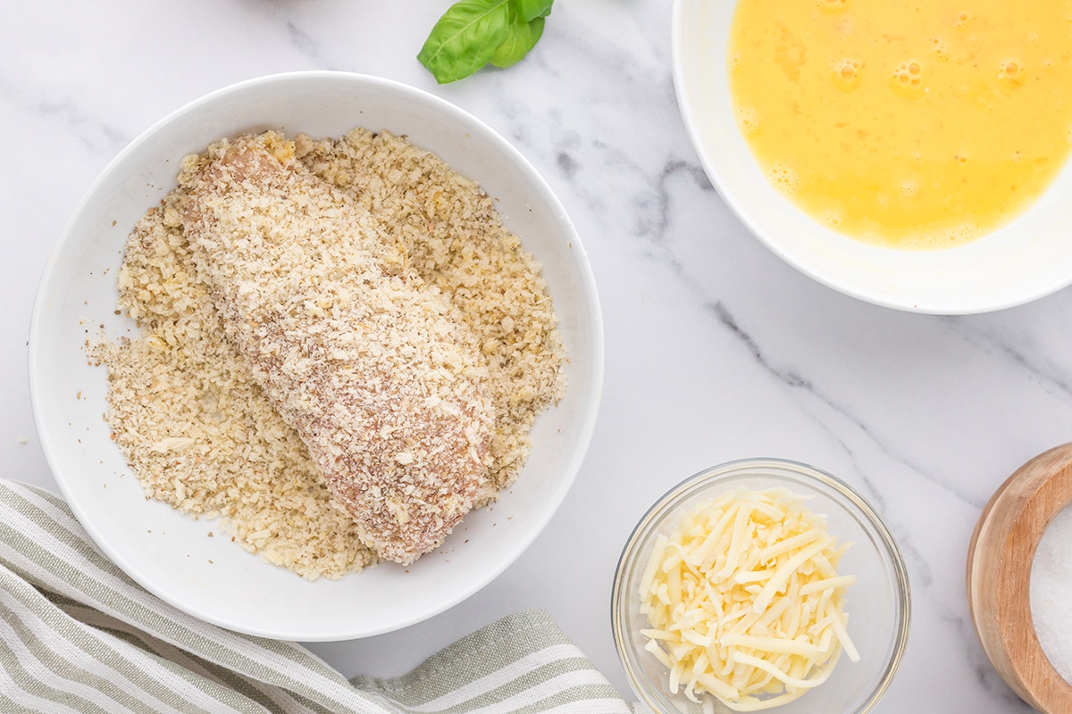 chicken dipped in breadcrumb mixture