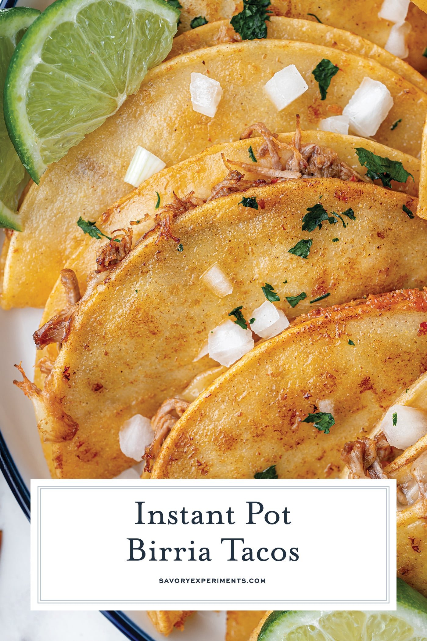 close up of tacos on a plate with text overlay for pinterest