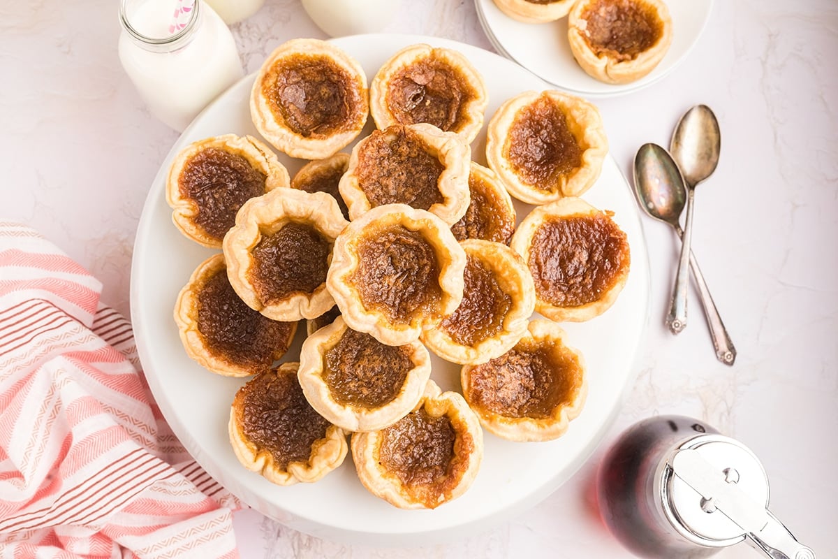overhead shot of tray of canadian butter tarts