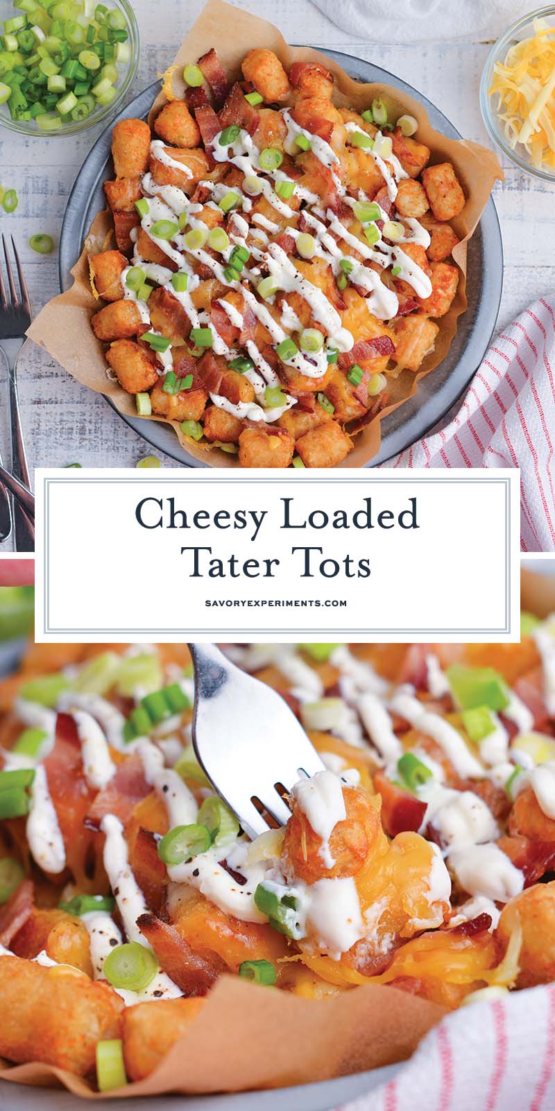 collage of cheesy loaded tater tots for pinterest