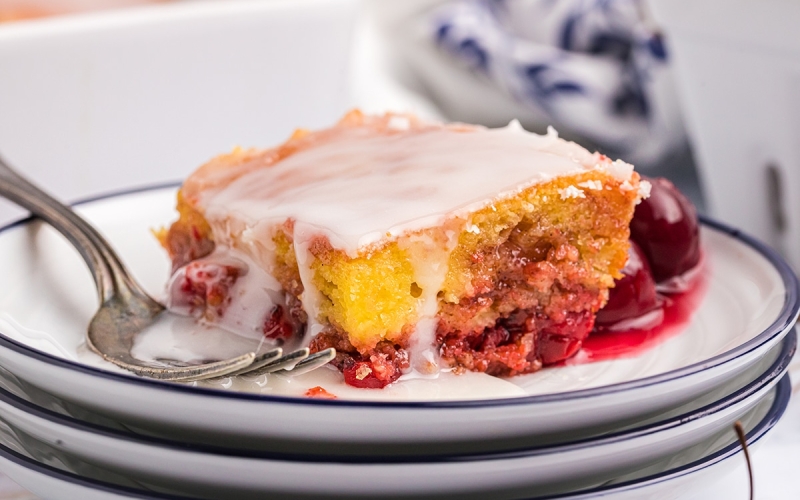 slice of honey bun cake on a plate