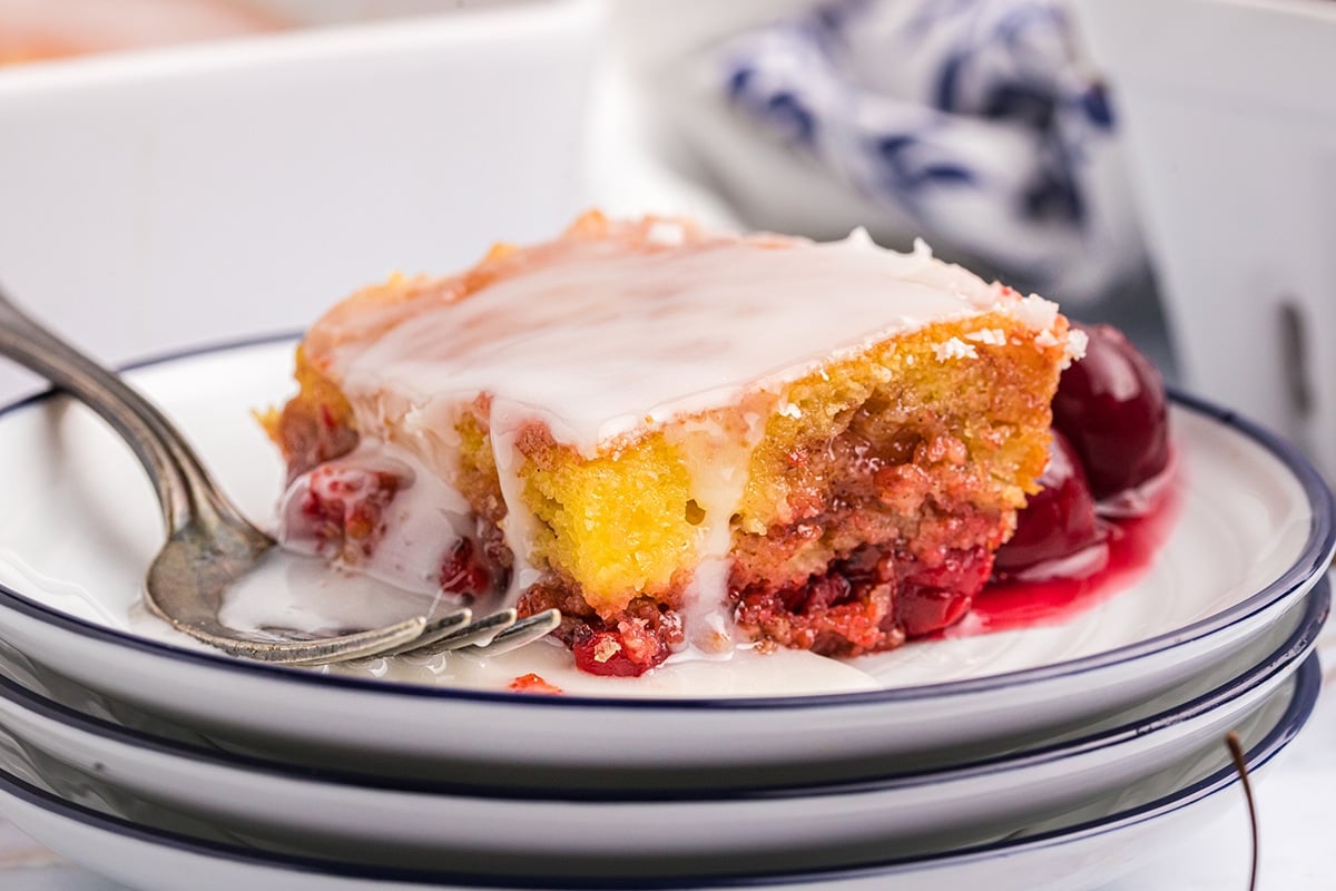 slice of honey bun cake on a plate